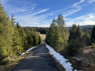 K Tříjezerní slati stoupá od Rybárny strmější cesta